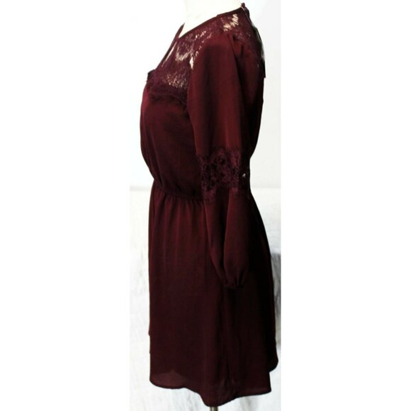 New Lily Rose Merlot Purple Dress Floral Lace 3/4 Sleeves Womens S Elastic - Picture 6 of 9